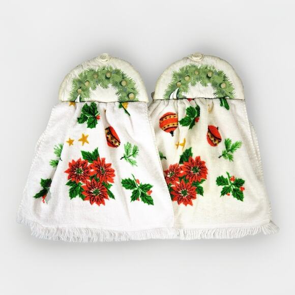 Vtg Handmade Christmas Santa Holiday Kitchen Hanging Towels Button Hotpad Tops - Picture 2 of 3